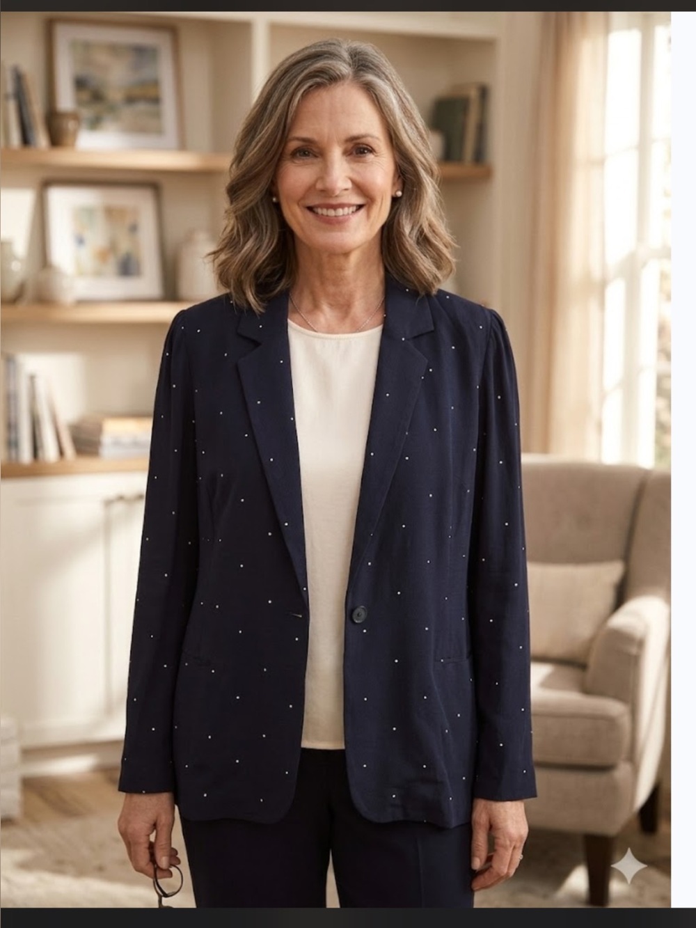 Vince Camuto Navy Blazer with Subtle White Dot Print